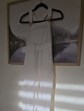 Stoney Clover Lane White Linen-Blend Dungaree Jumpsuit